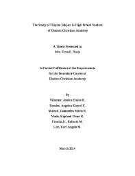 Doc The Study Of Filipino Subject In High School Students Of Dca Jun Frenila Academia Edu