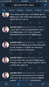 As for # 45 i want to sleep with all the girls in the picture except the woman third from the left, sorry but not all black girls get my vote, but most all black girls do because making love with them is like being in sweet heaven for a white guy :14 Twitter Reacts To Racist Tweets From Black Nfl Player S White Fiancee Newsone
