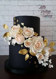 Black And Gold Design Cakes Black Gold And Blush Floral Cake Floral Wedding Cake Wedding Cake Navy Floral Cake