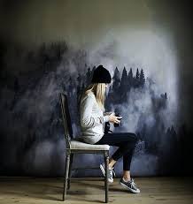 Bedroom Black And White Wall Mural Foggy Hills Mural Black And White Wallpaper Large Wall Art Etsy Black And White Wallpaper White Wallpaper Tree Mural