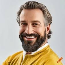 Portrait of samuel dempsey, a smiling man with a big beard and blonde  haircut