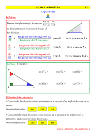 Fiche 9 Geometrie Trigonometrie Definition Dans Un Triangle