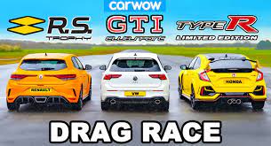 Honda civic type r drag race. Civic Type R Vs Golf Gti Clubsport Vs Megane Rs Trophy Which Is The Fastest Hot Hatch Carscoops