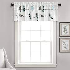 Black and white valances on gray walls. Half Moon Rowley Birds Room Darkening Valance Blue Gray 52x18 2