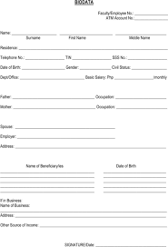 Bio data or resume means giving your personal information like ur name/dob/fname/ qalification/address. Download Bio Data Form For Free Formtemplate