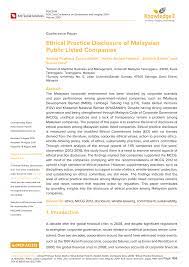 Ethics is a very important consideration when running any type of business. Pdf Ethical Practice Disclosure Of Malaysian Public Listed Companies