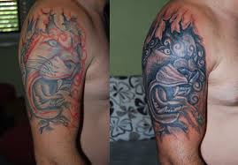 Often shown together one male with a ball (gem of desires, hoshu no tama, which has the power to grant wishes) and one female with a cub, visible. Ripping Skin Japanese Lion Tattoo On Half Sleeve By Kiddotattoo