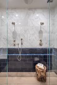 Placing a border of accent tiles at the very bottom of your shower stall will give it an anchored look, similar to the way trim is placed in various rooms of your home. Navy Blue Accent Tile Shower By Noz Design Shower Tile Blue Shower Tile Shower Accent Tile
