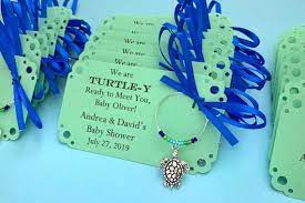 Hi h., maybe it is just me, but when my little baby boy was born i liked to call him my little turtle. just an idea that you might want to run by your cousin first to make sure that she is not offended, but you could somehow refer to the new baby as a new little turtle who will soon be getting lots of love or we are throwing a shower to welcome a new little turtle to our great big pond. Turtle Baby Shower Wine Charm Favors 1 Charm Set Turtle Etsy