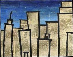 Newspaper Cityscape Art Project Newspaper Art Elementary Art Kids Art Projects