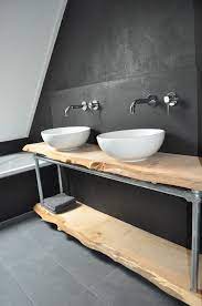 mooi badmeubel met hout en stalen steigerbuizen en koppelingen badkamer kleine badkamer wastafels badkamer inrichting