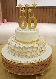 Tier 50th Birthday Cake Ideas For Mom White And Gold Theme Customized 2 Tier Designer Fondant Cake For Dad S 60th Birthday 60th Birthday Cake For Mom Birthday Cake For Mom Girls First Birthday Cake