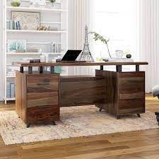 Simplihome warm shaker solid wood rustic modern 48 inch wide home office desk, writing table, workstation, study table furniture in tobacco brown with 2 drawerss. Hondah Solid Wood 70 Inch Modern Dual Sided Storage Executive Desk