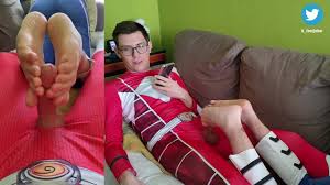 The red ranger gets a footjob, the blue ranger gets a sockjob in white Nike  socks