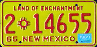 The typical standard plate is yellow with red letters. New Mexico