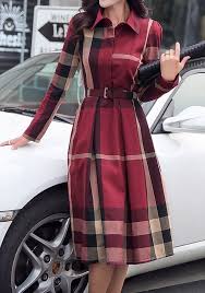 Red Plaid Single Breasted Long Sleeve Elegant Workwear Tartan Uk Midi Blouse Dress Fashion Fashion Dresses Clothes