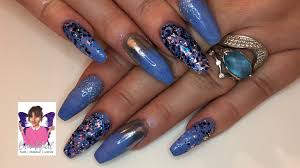 Ombre rainbow nails with mia secret flash neon colored acrylic. Acrylic Nails Tapered Square Blue Ombre Using Diamond Glitter Youtube
