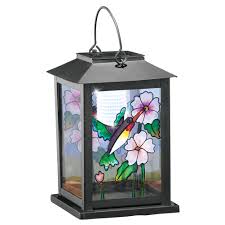 Art glass mini pendants brushed nickel transitional stained glass bell mini pendant light. Collections Etc Beautiful Stained Glass Effect Solar Hummingbird Outdoor Lantern Black Walmart Com Walmart Com