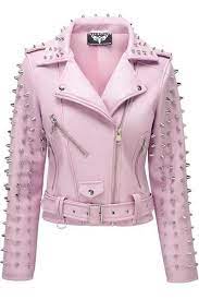 Dahlia Studded Biker Jacket The Softest Faux Leather Zipped Front Cuffs Feature Pockets B Unique Leather Jacket Pink Leather Jacket Pastel Goth Fashion