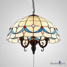 Tiffany Style White Hanging Light Bowl Shade 3 Lights Pull Chain Glass Ceiling Light For Hotel Beautifulhalo Com