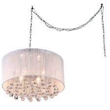 Plug in swag pendant light oil rubbed bronze 16 glass shade. Mineya 4 Light Chrome Indoor White Fabric 17 In Crystal Swag Chandelier With Shade Rl8057 Swag The Home Depot Swag Chandelier Swag Lamp Swag Pendant Light