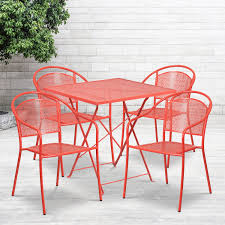 Whether you're after sofa sets or a modern glass table dining set with a sun shade included, you're sure to find exactly what you have in mind. 28 Square Coral Indoor Outdoor Steel Folding Patio Table Set With 4 Chairs Overstock 27415339