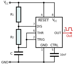 The 555 ic timer circuit above shows a very straightforward design where the ic 555 forms the central controlling part of the circuit. File 555 Astable Diagram Svg Wikimedia Commons