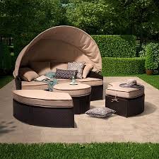 Harrison 4 Piece All Weather Wicker Patio Daybed With Canopy Set Patio Daybed Inexpensive Outdoor Furniture Patio Decor