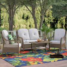 Lark Manor Carly 4 Piece Sofa Set With Cushions Reviews Wayfair Rattan Sofa Seating Groups Conversation Set Patio
