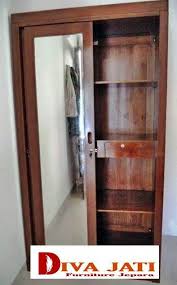 90 x 45 x 185 cm + warna : Jual Lemari Pakaian 2 Pintu Sliding Kaca Kayu Jati Solid
