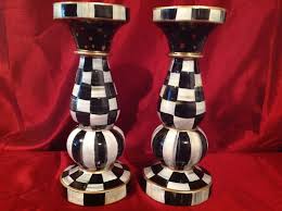 Black And White Candlesticks Hand Painted Wooden Black And White Checkered 10 Quot Candle Sticks Set Of2 Candlesticks Pillar Candle Holders Hand Painted