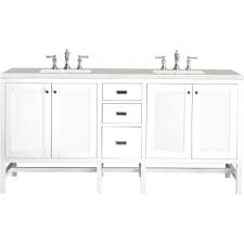 Set your double vanity out from the wall a little bit and add some hidden storage behind your mirrors. James Martin Vanities E444 V72 Gw 3esr Glossy White Addison 72 Free Standing Double Wood Vanity Set With Quartz Top Faucetdirect Com