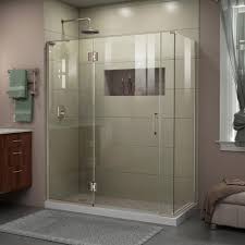 Dreamline Unidoor X 59 5 In W X 34 3 8 In D X 72 In H Frameless Hinged Shower Enclosure In Brushed Nickel Corner Shower Enclosures Frameless Shower Doors Shower Doors