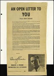 Evans (born 1925), governor of washington and united states senator. View Record Daniel J Evans Scrapbook 05 Governor S Campaign 1963 1964 Evansscrpbk 1963 64 P188 Washington State Archives Digital Archives