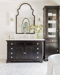 Well, within a few months the cabinet doors warped. Antiqued Black Bath Vanity With Gray Mosaic Tiles Transitional Bathroom