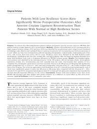 PDF) Patients With Low Resilience Scores Have Significantly Worse  Postoperative Outcomes After Anterior Cruciate Ligament Reconstruction Than  Patients With Normal or High Resilience Scores