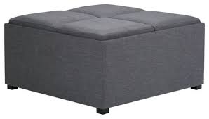 Finished in smoked oak, this coffee table is the perfect centerpiece for your home. Darian Gray Coffee Table With Storage Ottoman Franklin Square Coffee Table Storage Ottoman Tanners Brown Gray Cowhide Genuine Leather Plush And Comfortable Cushioning Walnut Legs And Nickel Finished Casters