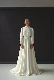 Long Sleeve Wedding Dress Modest Boho Wedding Dress Minimalist Bridal Gown Modern Wedding Dres Long Sleeve Wedding Dress Boho Modest Dresses Minimalist Dresses