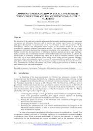 Pdf Community Participation In Local Governments Public Consulting And Transparency In Gaza Strip Palestine