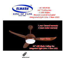 One (1) ceiling fan with remote control *material: Elmark Remote Control Ceiling Fan With Led Light 24w Elmark Swift 46 Inches Ac Motor Ceiling Fan 3 Blades Koa Shopee Malaysia