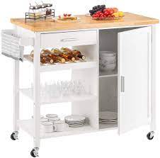The wheels help to keep the space flexible and the design with wood panels round the side and white worktop give a very wholesome feel. Amazon Com Kealive Kitchen Island On Wheels Rolling Kitchen Island With Storage Wooden Mobile Island For Home Style Wood Top Drawer Handle Rack Brown 41 3l X 18 9w X 35h Kitchen Islands