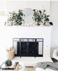 Round Mirror Above Mantel White Brick Fireplace Fall Fireplace Fall Home Decor