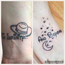 That meaning is interpreted by the person who gets that tattoo and may be different from any other perspective. To Infinity And Beyond Tattoo Toy Story Tattoo Sibling Tattoos Couple Tattoos