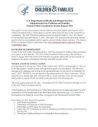 U.S. Department of Health and Human Services Administration for Children  and Families Annual Tribal Consultation Session Report