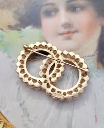 Vintage Crown Trifari Double Circle Infinity Faux Pearl Wreath Brooch Pin  Brooch