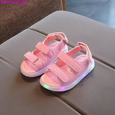 satin almak haochengjiade 2018 yeni marka moda yumusak parlayan cocuklar sandalet ayakkabi erkek kiz duz bebek led is kid shoes cute girl shoes childrens shoes