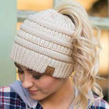 Cc Messy Bun Pony Beanie Ponytail Beanie Knit Beanie Messy Bun Hat
