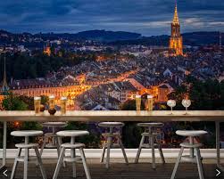 Papel دي Parede سويسرا منازل ليلة أضواء الشوارع مدينة بناء خلفيات