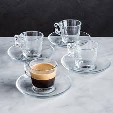 Enjoy A Perfect Cup Of Espresso In A Set Of Modern Colour Your Home Coffeebar Glass Espresso Cups D Modern Cups And Glassware Espresso Cups Cup And Saucer Set