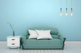 Sala De Estar Sofa E Travesseiros Lampada Vaso Com Flores Ligado Verde Menta Parede Fundo Foto Premium